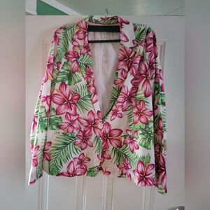 Crown & Ivy Pink and Green Floral Blazer